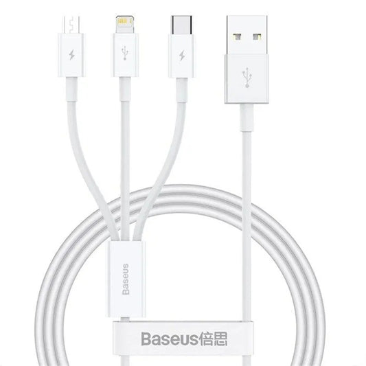 Nabíjecí kabel USB-A - Lightning / microUSB / USB-C Baseus 3v1, 100W, 1.5m, Bílý P10377705213-00
