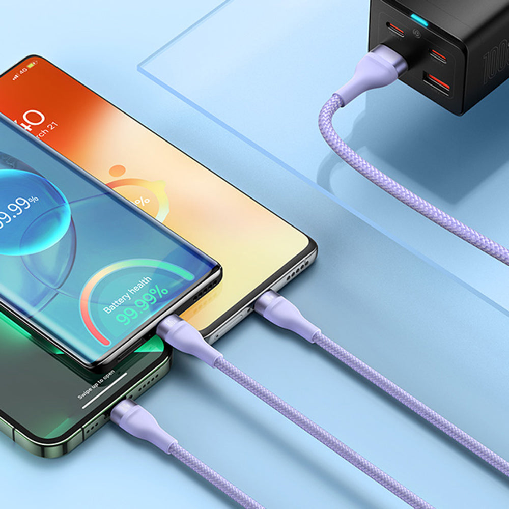 Nabíjecí kabel USB-A - Lightning / microUSB / USB-C Baseus Flash Series II 3v1, 66W, 1.2m, Fialový CASS040005