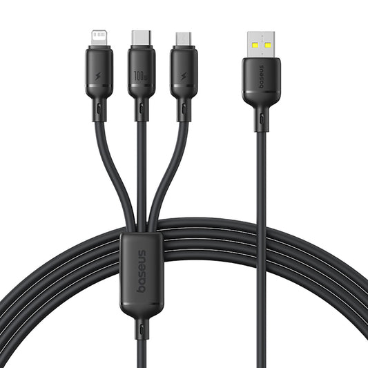 Nabíjecí kabel USB-A - Lightning / microUSB / USB-C Baseus Silky 3v1, 100W, 1.5m, Černý P10377705123-00