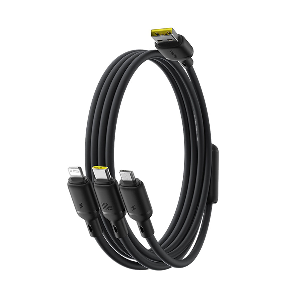 Nabíjecí kabel USB-A - Lightning / microUSB / USB-C Baseus Silky 3v1, 100W, 1.5m, Černý P10377705123-00