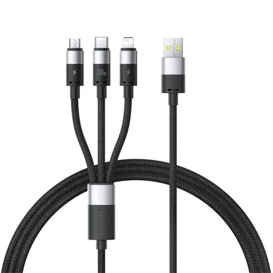 Nabíjecí kabel USB-A - Lightning / microUSB / USB-C Baseus StarSpeed 3v1, 100W, 1.5m, Černý P10319900111-01