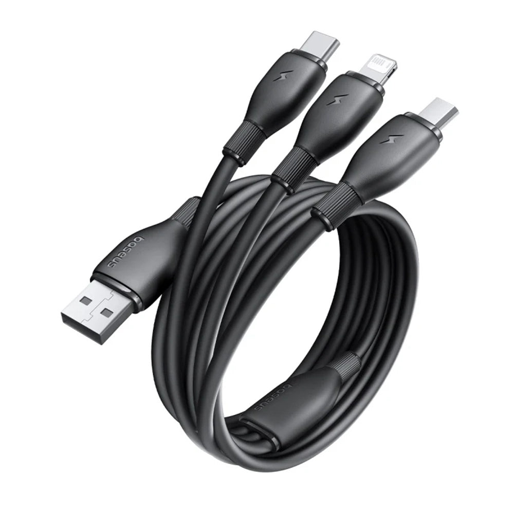 Nabíjecí kabel USB-A - Lightning / microUSB / USB-C Baseus Ultra Fast 3v1, 18W, 1.3m, Černý P10376303121-00