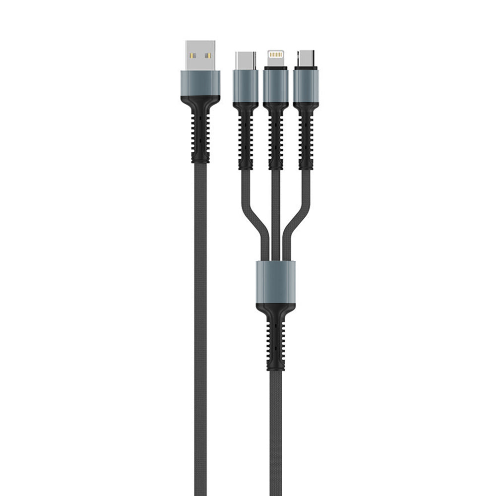 Nabíjecí kabel USB-A - Lightning / microUSB / USB-C ColorWay CW-CBU3003, 20W, 1.2m, šedý
