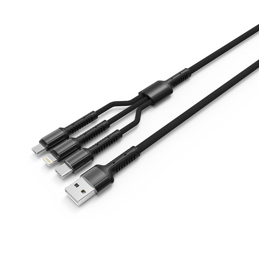 Nabíjecí kabel USB-A - Lightning / microUSB / USB-C ColorWay CW-CBU3003, 20W, 1.2m, šedý