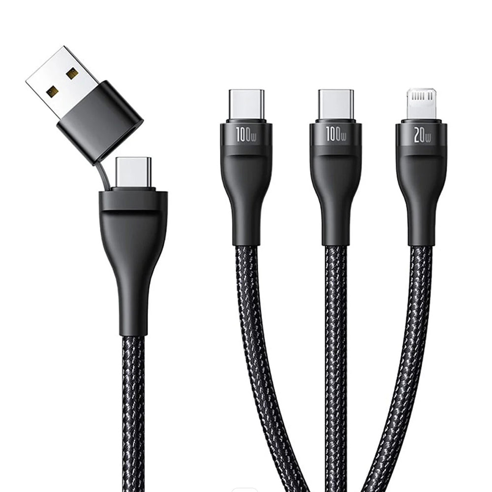 Nabíjecí kabel USB-A / USB-C - Lightning / 2 x USB-C Baseus Flash Series III 3v1, 100W, 1.5m, Černý P10377800U01-00