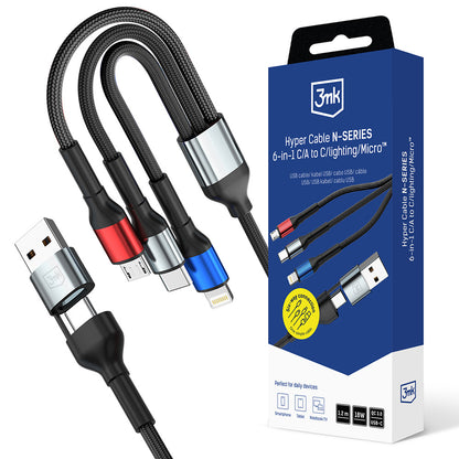 Nabíjecí kabel USB-A / USB-C - Lightning / microUSB / USB-C 3MK Hyper N, 18W, 1.2m, černý
