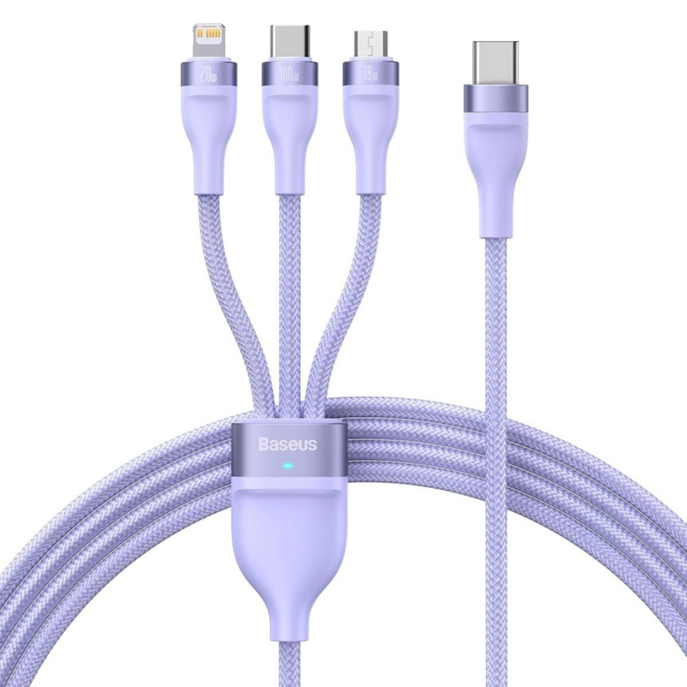 Nabíjecí kabel USB-C - Lightning / microUSB / USB-C Baseus Flash Series II 3v1, 100W, 1.5m, Fialový CASS030205
