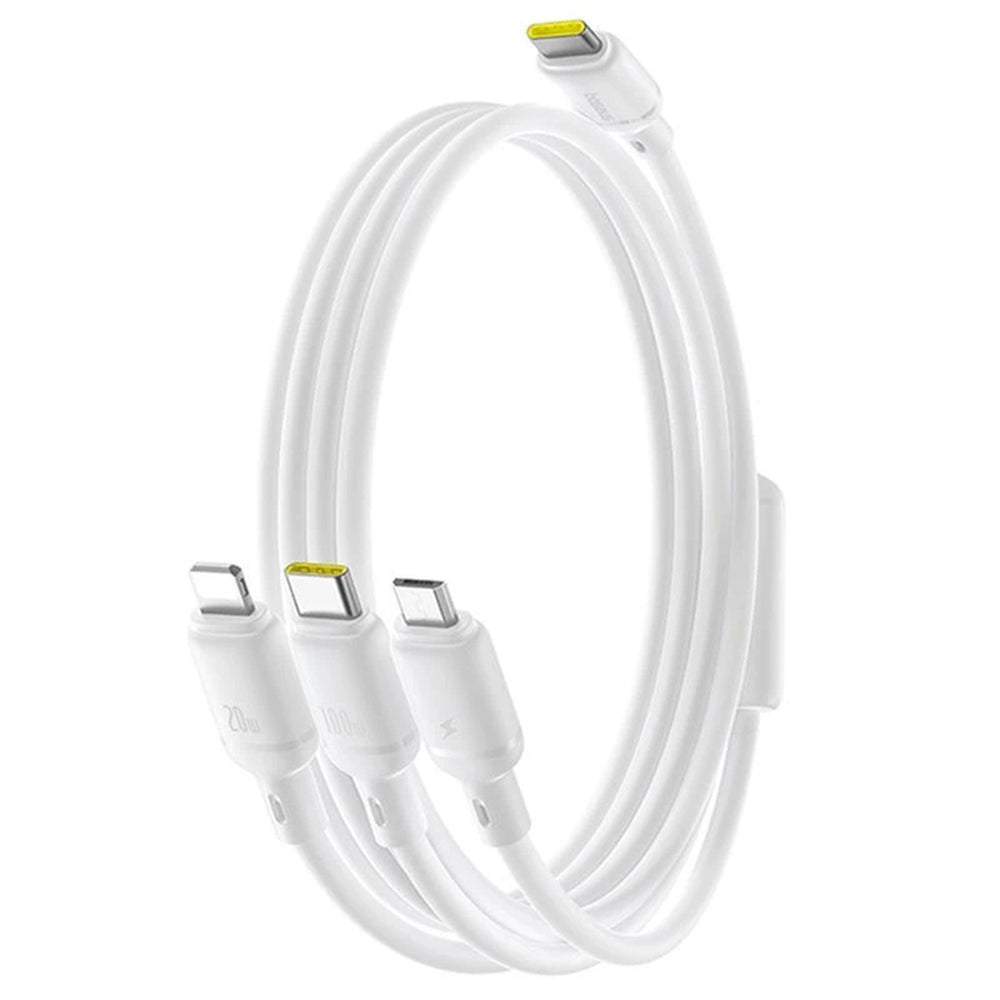Nabíjecí kabel USB-C - Lightning / microUSB / USB-C Baseus Silky 3in1, 100W, 1.5m, Bílý P10377706213-00