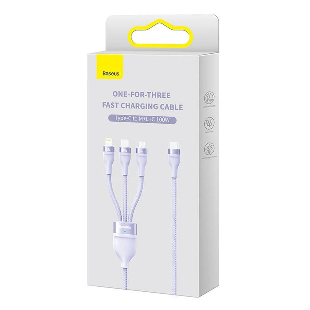 Nabíjecí kabel USB-C - Lightning / microUSB / USB-C Baseus Flash Series II 3v1, 100W, 1.5m, Fialový CASS030205