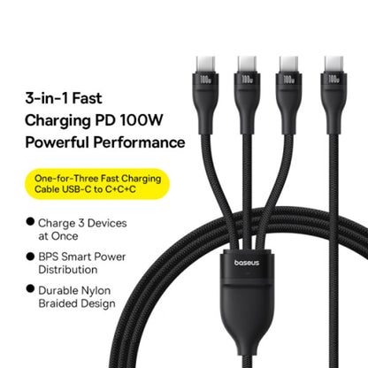 Nabíjecí kabel USB-C - 3 x USB-C Baseus Flash Series III 3v1, 100W, 1.5m, Černý P10377503111-00