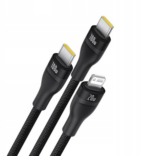 USB-C nabíjecí kabel - Lightning / 2 x USB-C Baseus Flash Series III 3in1, 100W, 1,5m, černý, znovu zabalený P10377502111-00