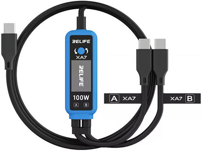 USB-C Charging Cable - 2 x USB-C Relife XA7 Display, 100W, 1.33m, Black