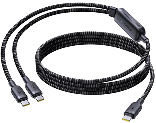 Nabíjecí kabel USB-C - 2 x USB-C Baseus Flash 4 2in1, 140W, 1,5m, černý E0426X00
