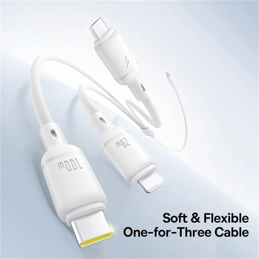 Nabíjecí kabel USB-C - Lightning / microUSB / USB-C Baseus Silky 3in1, 100W, 1.5m, Bílý P10377706213-00