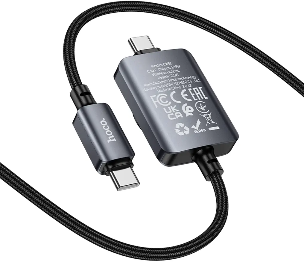 USB-C Nabíjecí Kabel - USB-C HOCO CW66 2v1, 100W, 1,2m, Černá