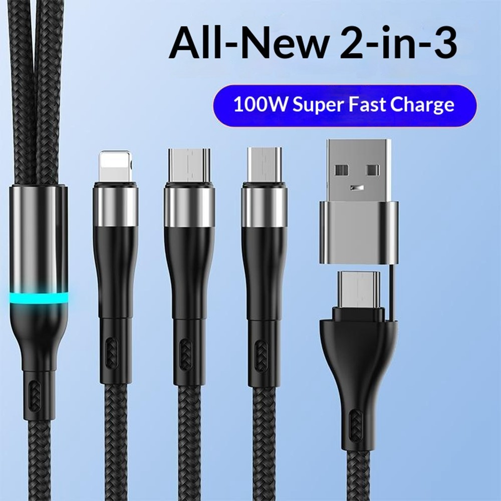 Nabíjecí kabel USB-C / USB-A - Lightning / microUSB / USB-C OEM B6, 100W, 1,2m, černý