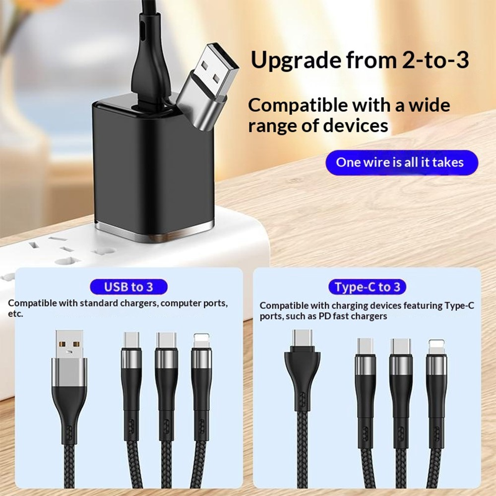 Nabíjecí kabel USB-C / USB-A - Lightning / microUSB / USB-C OEM B6, 100W, 1,2m, černý
