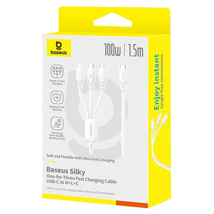 Nabíjecí kabel USB-C - Lightning / microUSB / USB-C Baseus Silky 3in1, 100W, 1.5m, Bílý P10377706213-00