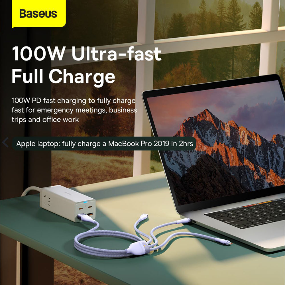 Nabíjecí kabel USB-C - Lightning / microUSB / USB-C Baseus Flash Series II 3v1, 100W, 1.5m, Modrý P10382702121-01