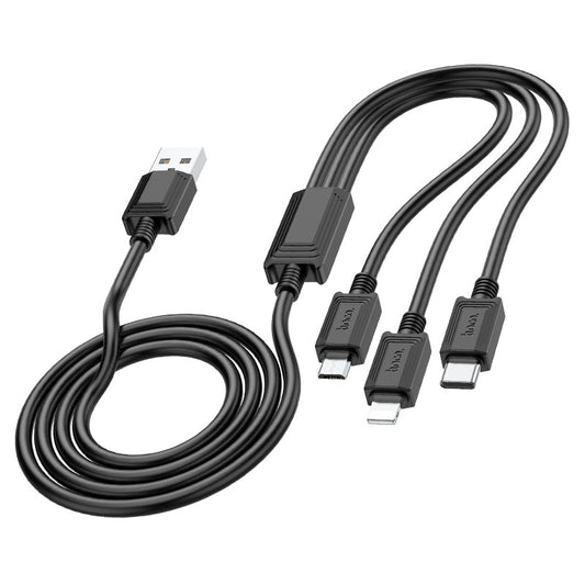 Nabíjecí kabel USB-A - Lightning / microUSB / USB-C HOCO X74 3v1, 18W, 1m, Černý