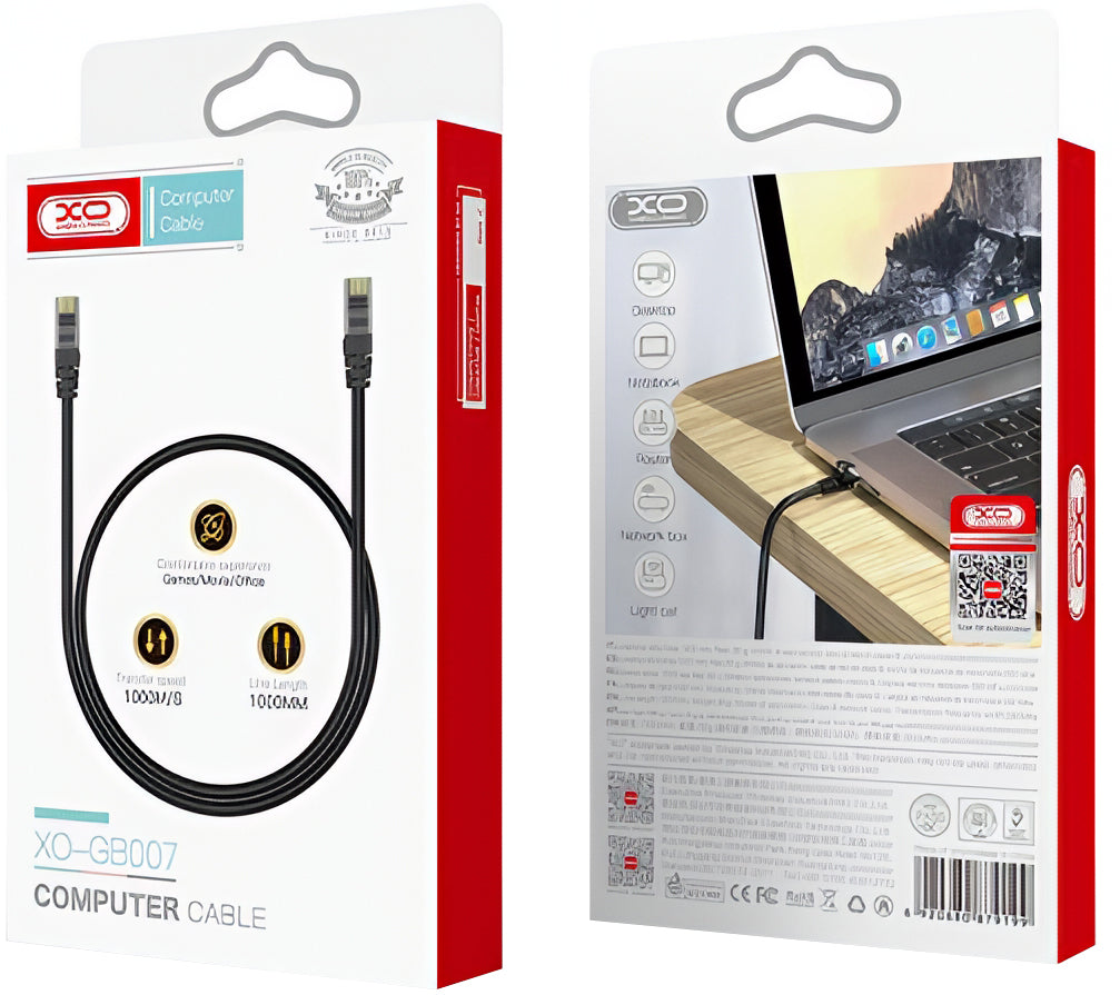 Síťový kabel XO Design GB007, UTP, Cat6, 1m, Černý