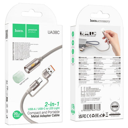 Kabel Led HOCO UA38C, USB-C / USB-A, 0,3m, Zlatý