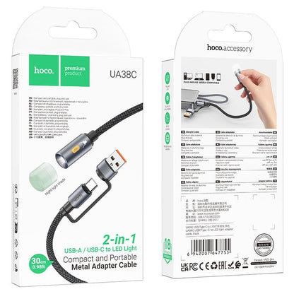 Kabel Led HOCO UA38C, USB-C / USB-A, 0,3m, černý
