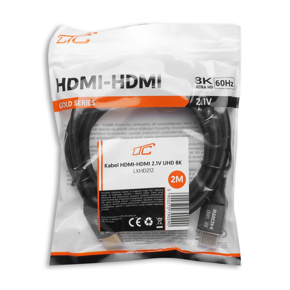 Video kabel LTC Gold, HDMI - HDMI, 8K, 2m, černý