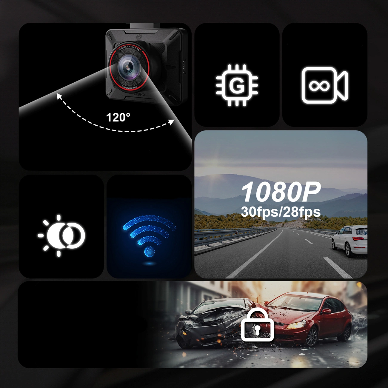 Autokamera Akeeyo P1, 1080P, Wi-Fi