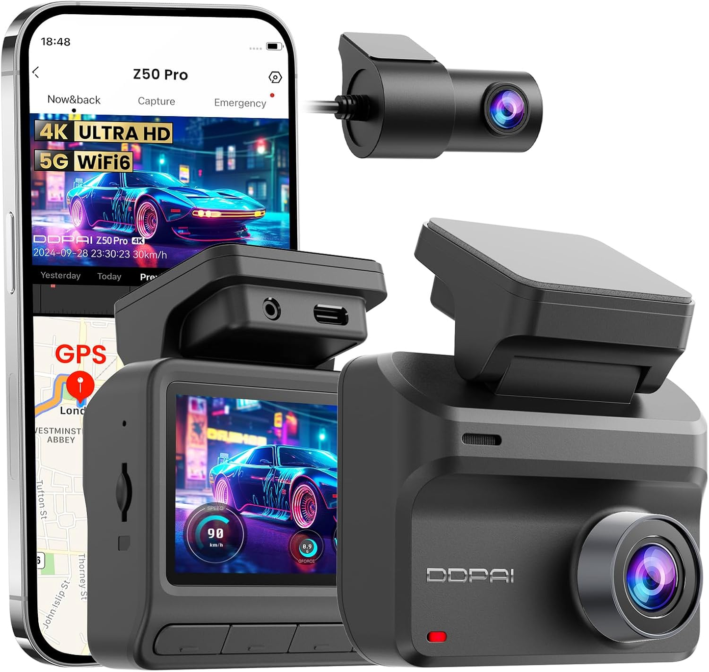 Auto kamera DDPAI Z50 Pro Dual, přední a zadní, 4K, Wi-Fi, GPS, displej 3 palce
