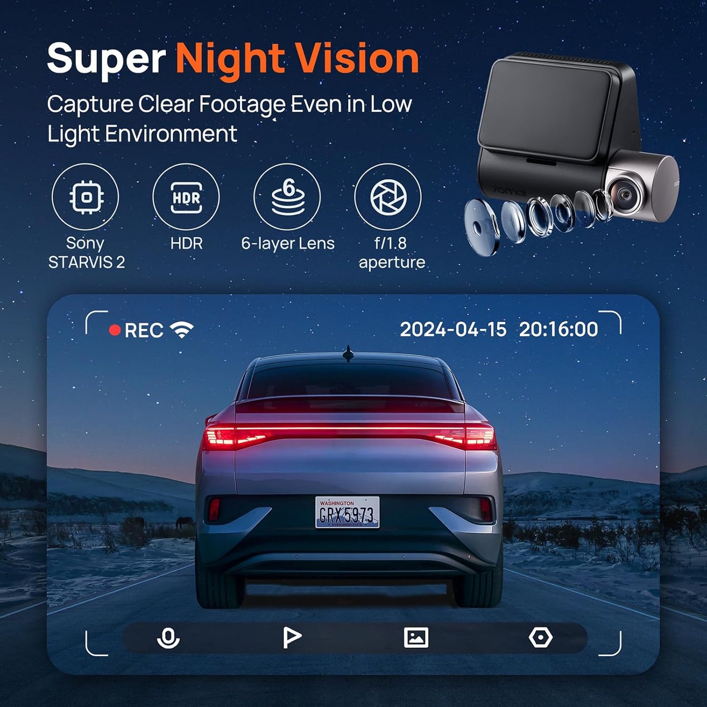 Auto Kamera Přední Zadní 70mai Dash Cam A510, 3K, GPS, Wi-Fi, Displej 2 palce