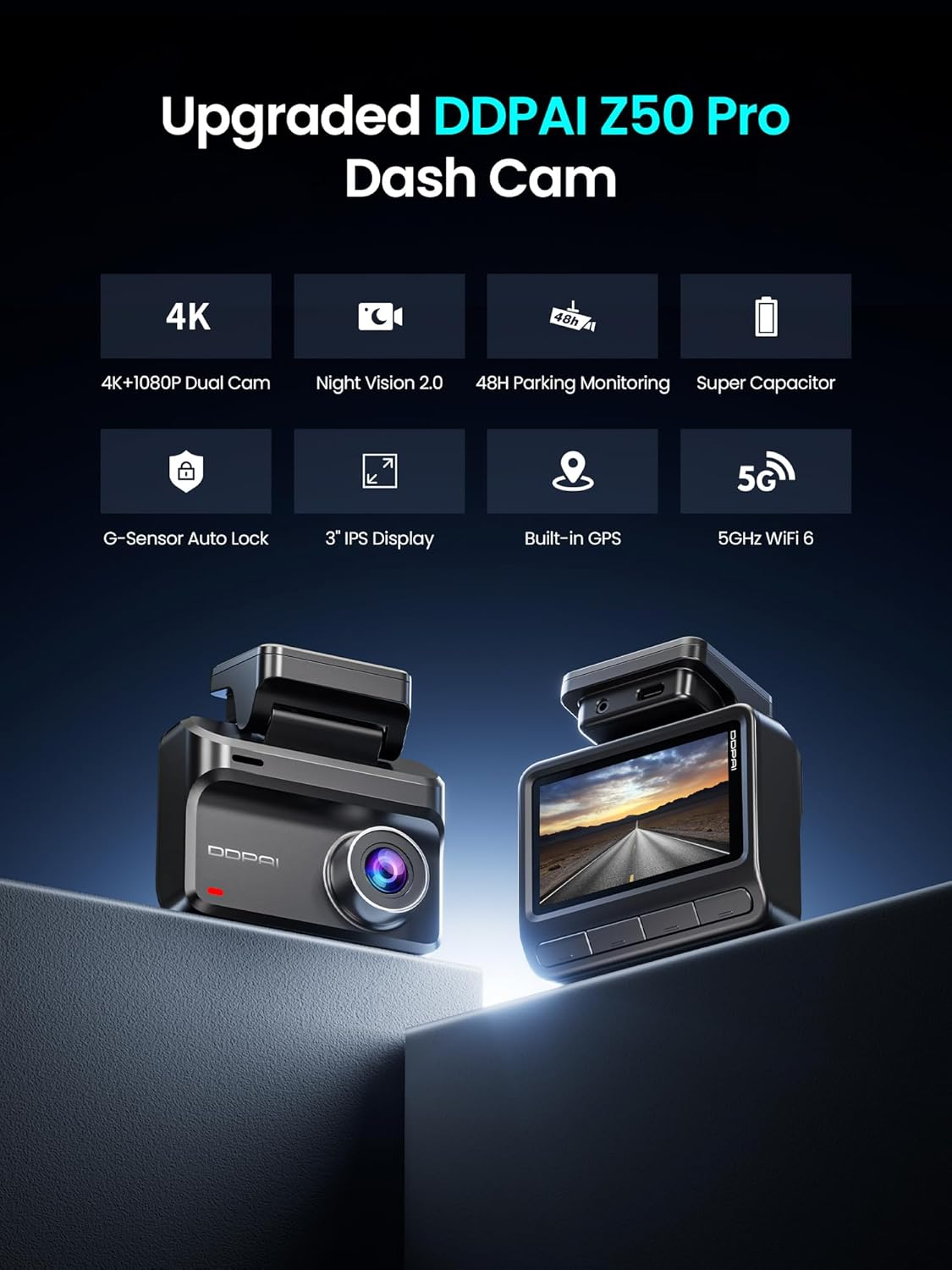 Auto kamera DDPAI Z50 Pro Dual, přední a zadní, 4K, Wi-Fi, GPS, displej 3 palce