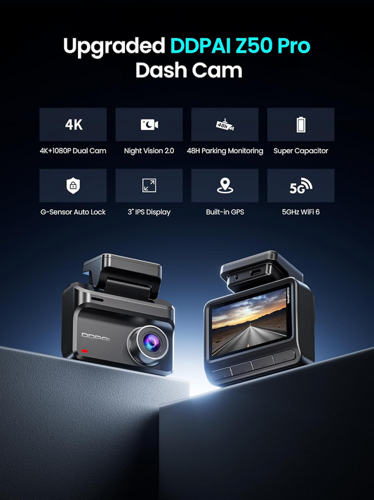 Auto kamera DDPAI Z50 Pro Dual, přední a zadní, 4K, Wi-Fi, GPS, displej 3 palce