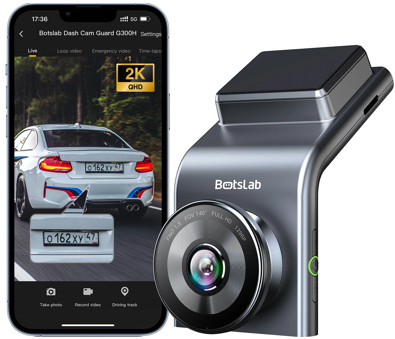 Přední a zadní kamera do auta Botslab G300H Plus, 4K, Wi-Fi, GPS, displej 2,4 palce