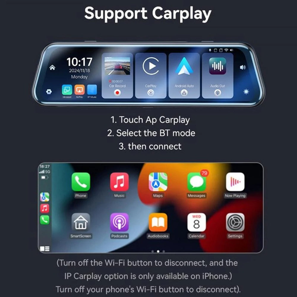 Auto kamera Yesido KM24 s Carplay / Android Auto, 4K, Displej 9.66 palce