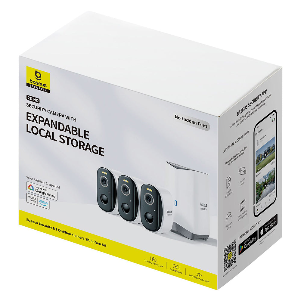 Kamera Baseus N1 pro dohled, Wi-Fi, 2K, IP67, venkovní, sada 3 kusy, bílá S0TW022131