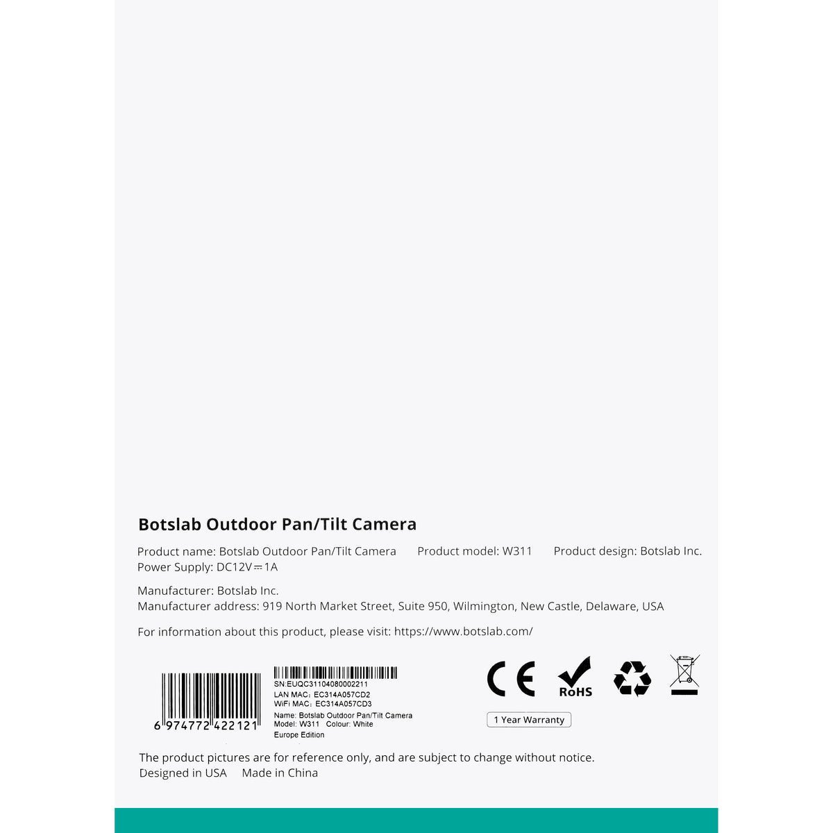 Dohledová kamera Botslab W311, Wi-Fi, 2K, IP66, venkovní 