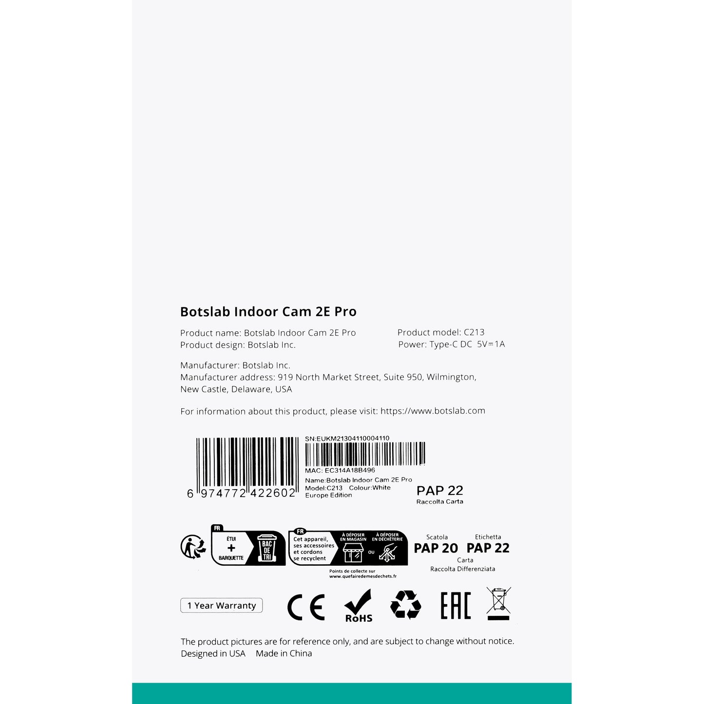 Dohledová kamera Botslab 2E Pro C213, Wi-Fi, 2K, 2K, vnitřní kamera 