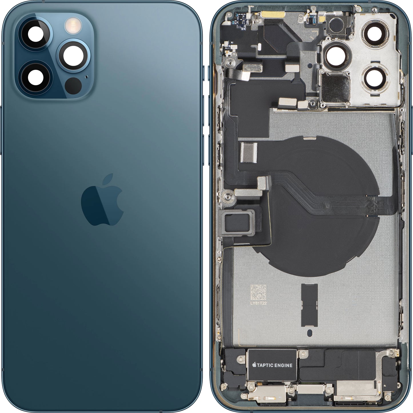 Kryt baterie Apple iPhone 12 Pro Max, s prostředním krytem, kompletní díly, modrý (Pacific Blue), Swap