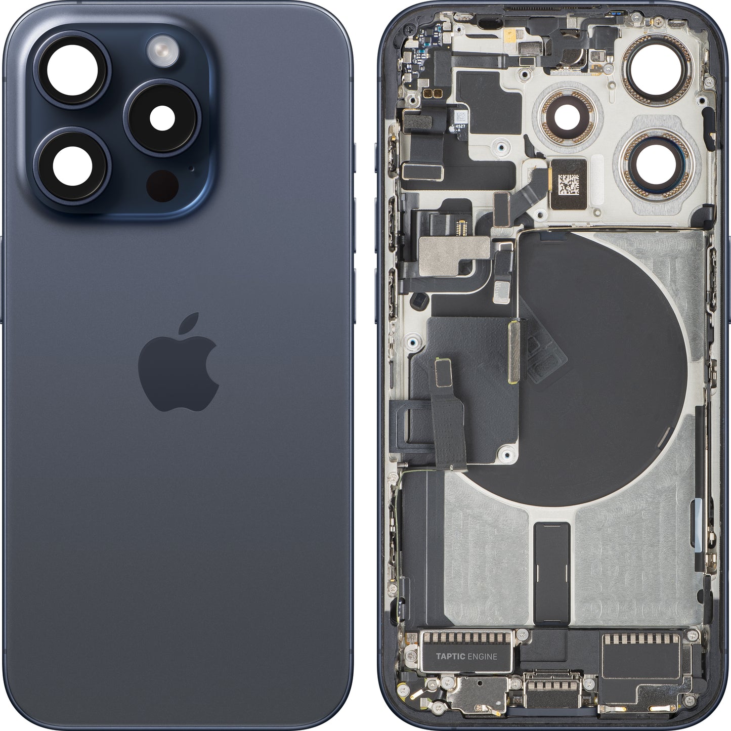 Kryt baterie Apple iPhone 15 Pro, s prostředním krytem, kompletní díly, modrý (Blue Titanium), Swap