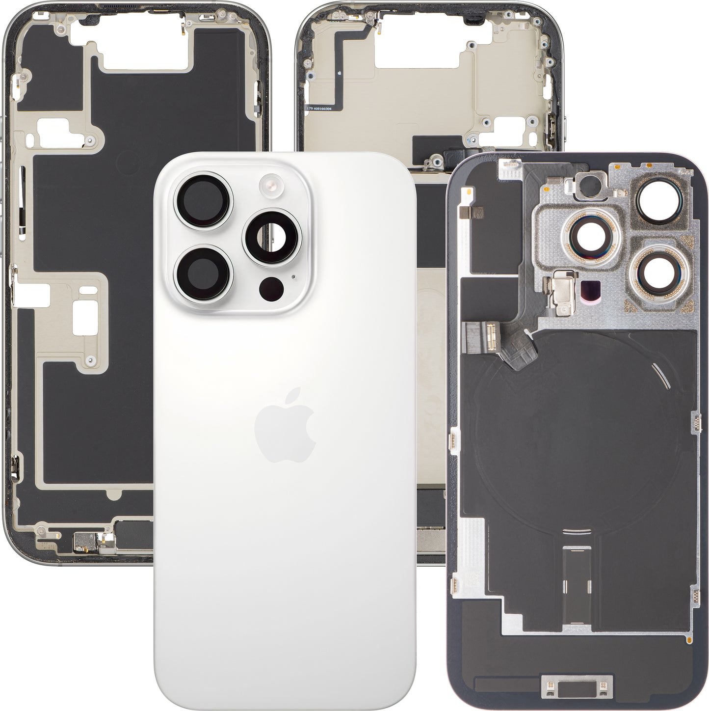 Kryt baterie Apple iPhone 16 Pro, s prostředním krytem, kompletní díly, bílá (White Titanium), výměna