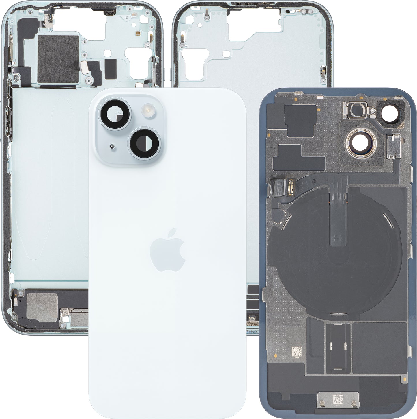 Kryt baterie Apple iPhone 15, s prostředním krytem, kompletní díly, modrý, Swap