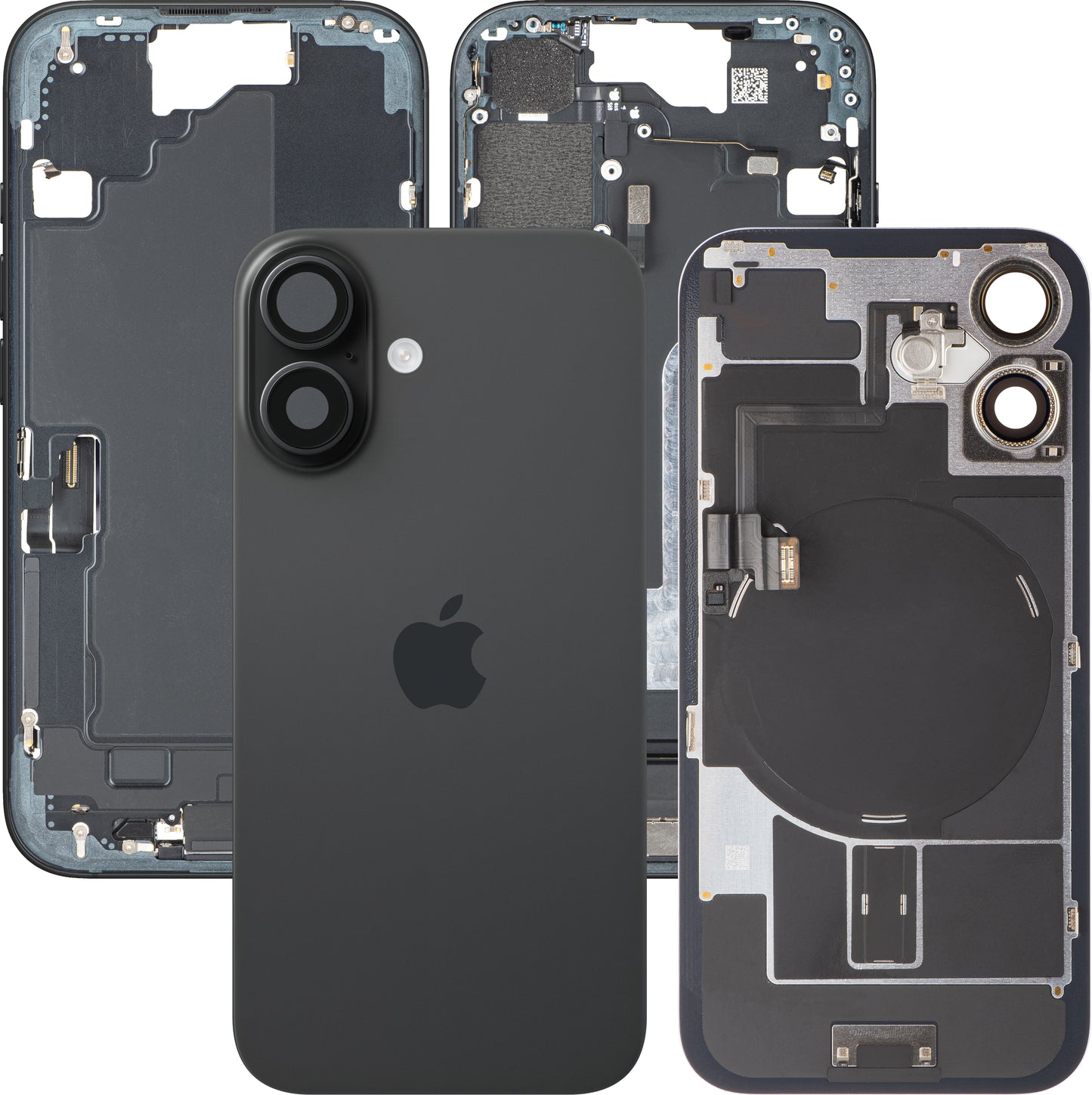 Kryt baterie Apple iPhone 16, s prostředním krytem, kompletní díly, černý, Swap