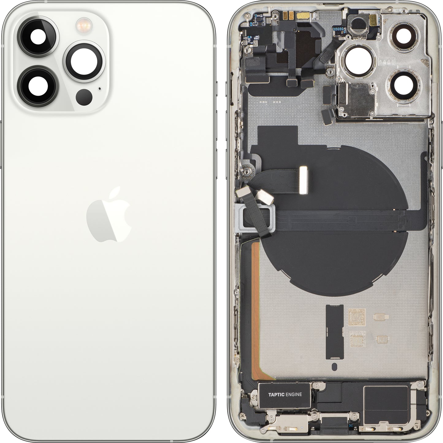 Zadní kryt baterie Apple iPhone 13 Pro Max, se středním krytem, kompletní díly, stříbrný, swap