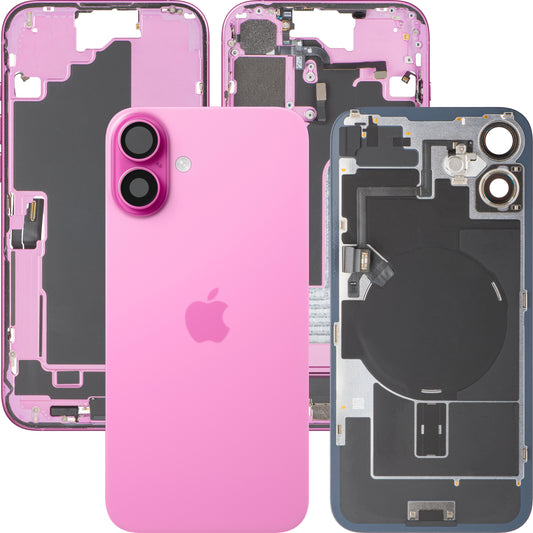 Zadní kryt baterie Apple iPhone 16 Plus, se středním krytem, kompletní díly, růžový, prémiová výměna