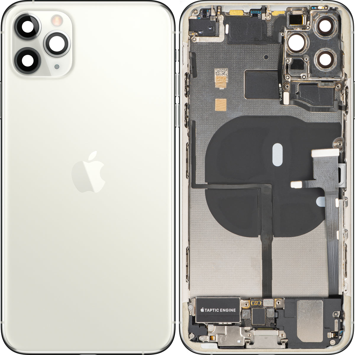 Zadní kryt baterie Apple iPhone 11 Pro Max, se středním rámečkem, kompletní díly, stříbrný (matný stříbrný), prémiová výměna