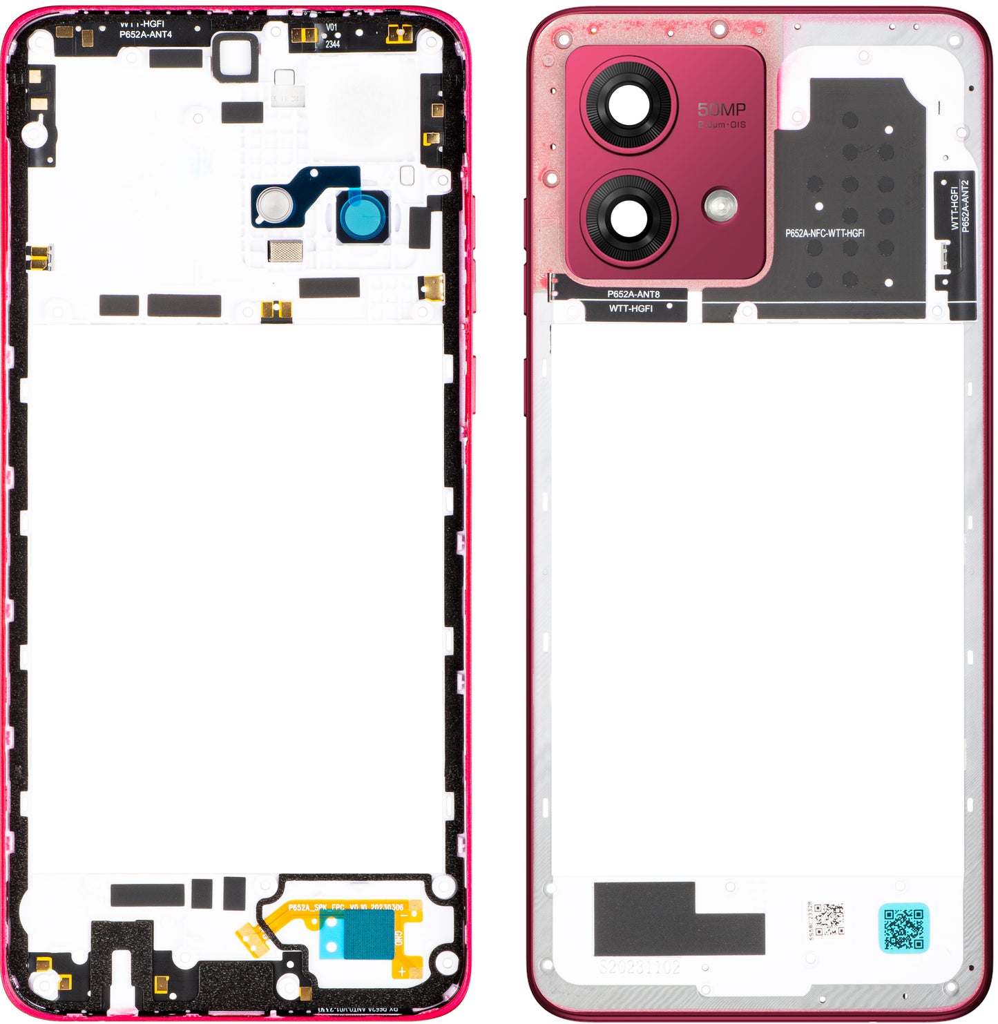 Střední kryt Motorola Moto G84, Červená (Viva Magenta), Service Pack 5S58C23328