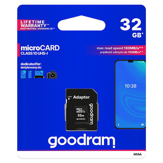 Paměťová karta microSDHC GoodRam, 32GB, Třída 10 / UHS-1 U1, s adaptérem