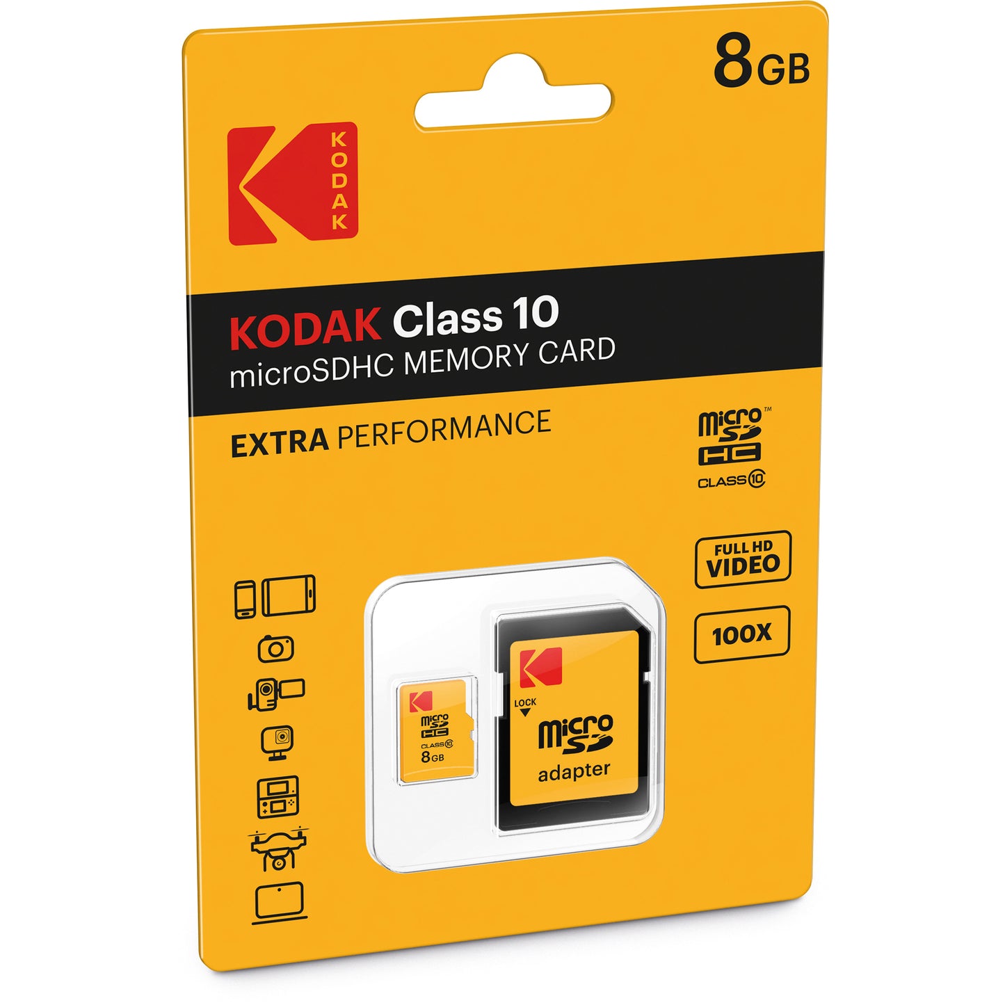 Paměťová karta microSDHC Kodak Extra Performance, 8Gb, Třída 10, s adaptérem EKMSDM8GHC10CK