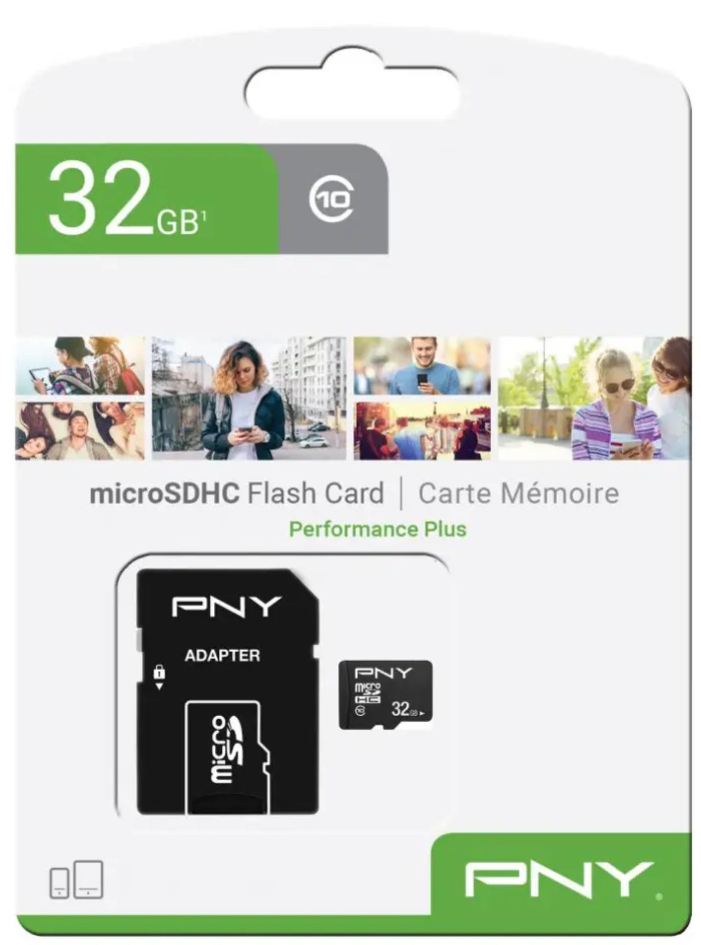 Paměťová karta microSDHC PNY Performance Plus, 32Gb, Třída 10, S adaptérem P-SDU32G10PPL-GE